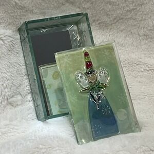 Vintage Blue Glass Angel Leaded Stained Glass Trinket Box Mirrored Inside